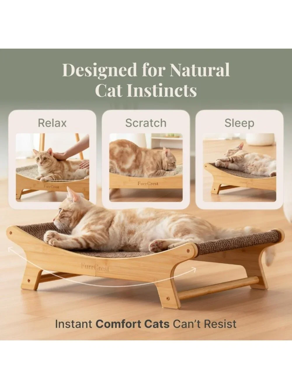 XL Cat Scratcher Bed with Elevated Hammock, Replaceable Sisal Pad, Anti-Slip